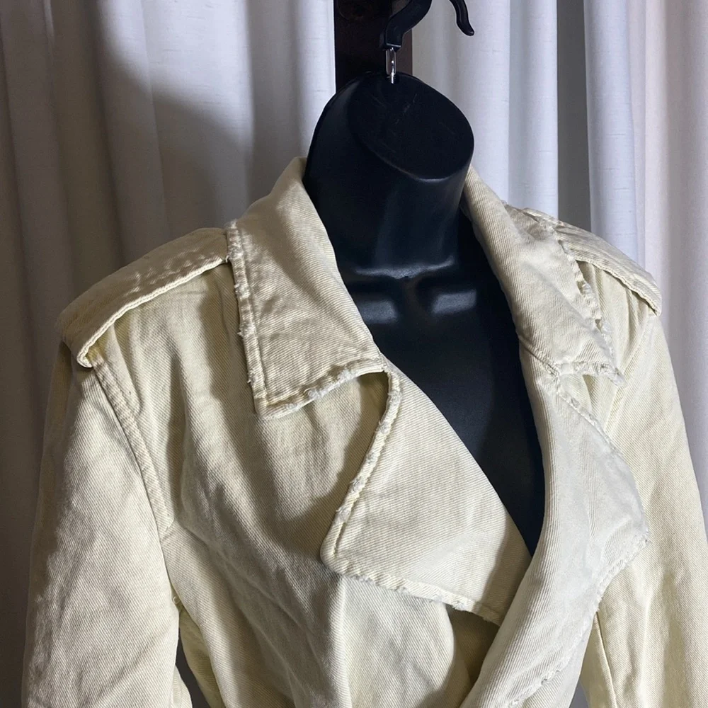 Zara Oversized Cream/Ecru Distressed Tie Waist Belted Cotton Trench Coat, NWT XS - Picture 5 of 6